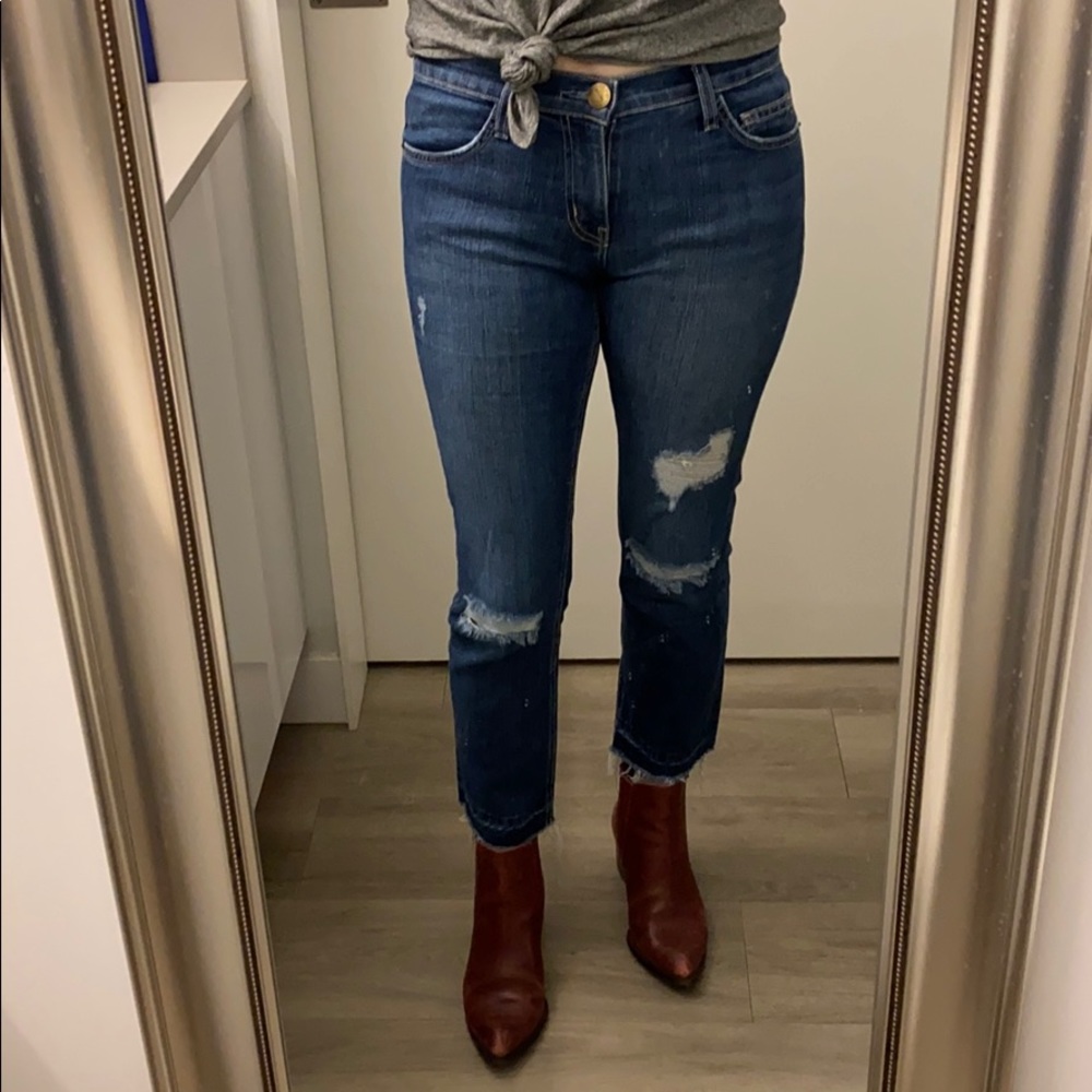 Current/Elliott The Cropped Straight Jean 25 | High-Rise Raw Hem Denim